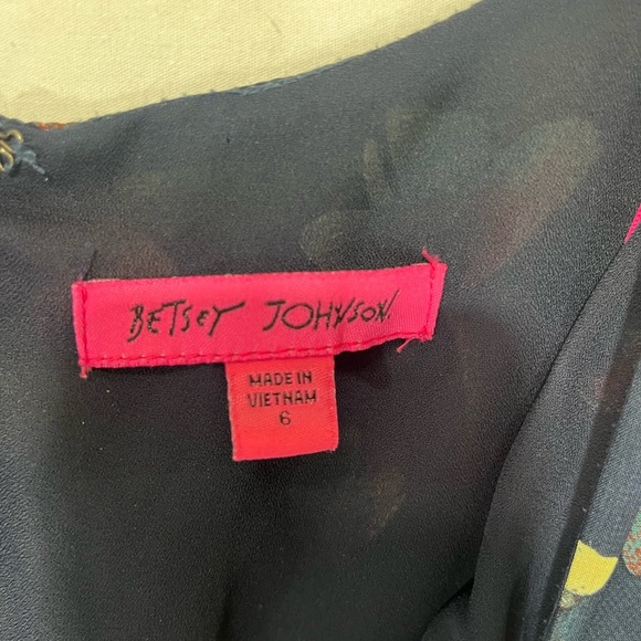 Betsey Johnson Navy Floral Mini Dress Neck Tie Sheer Long Sleeves V Neck Size 6 - Picture 11 of 13